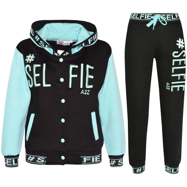 Bambine Ragazzi Tuta # Selfie Ricamato Jogging Top Tuta & Fondo 5-13 Anni