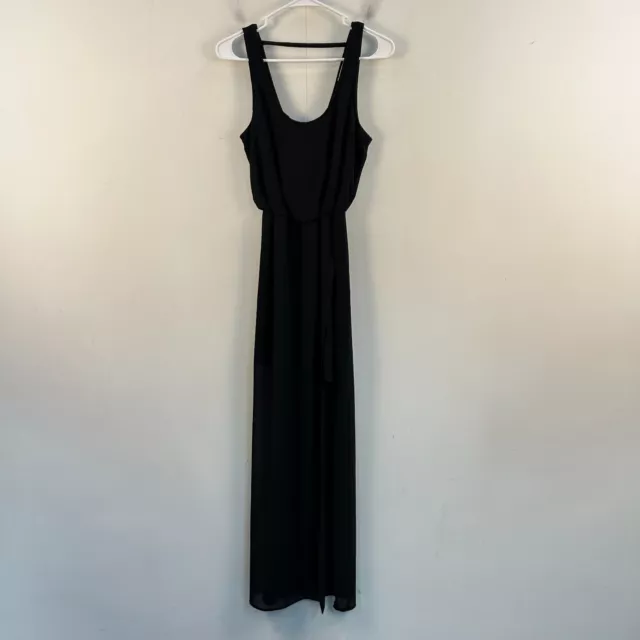 Lush Womens Small Dress Black Wrap Woven Sheer Lined Tank Midi Sleeveless 16594