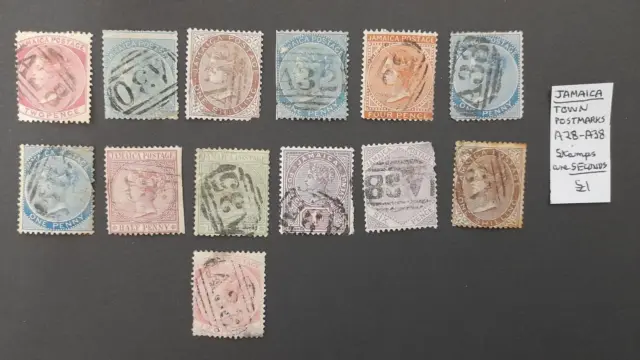 Jamaica QV stamps x 13 values Town postmarks A28-A38 Used/Seconds