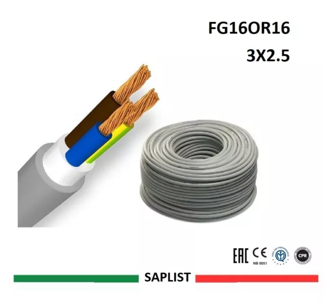 25 MT Cavo FG16OR16 Tripolare 3 Poli 3X2,5 mmq DOPPIA GUAINA PER ESTERNO