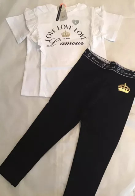 Set T-shirt River Island mini ragazze età 3-4 anni corona fronzoli Lamour nuova con etichette