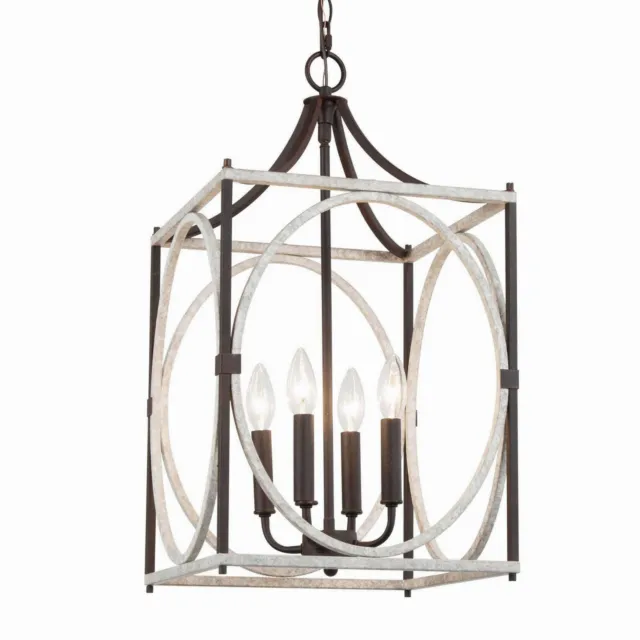 4-Light Distressed Gray and Rustic Bronze Farmhouse Cage Chandelier 2