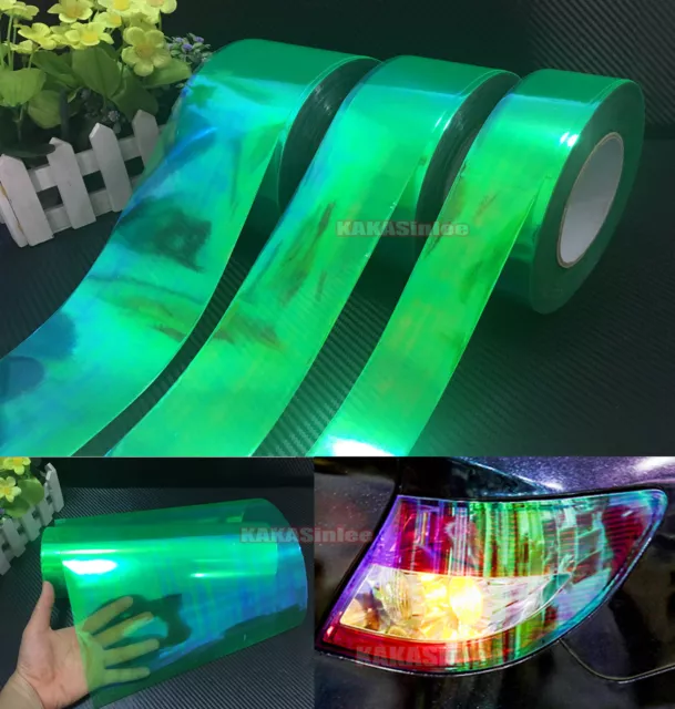 Glossy Car Green Chameleon Headlight Taillight Vinyl Wrap Tint Trim Sticker - CF