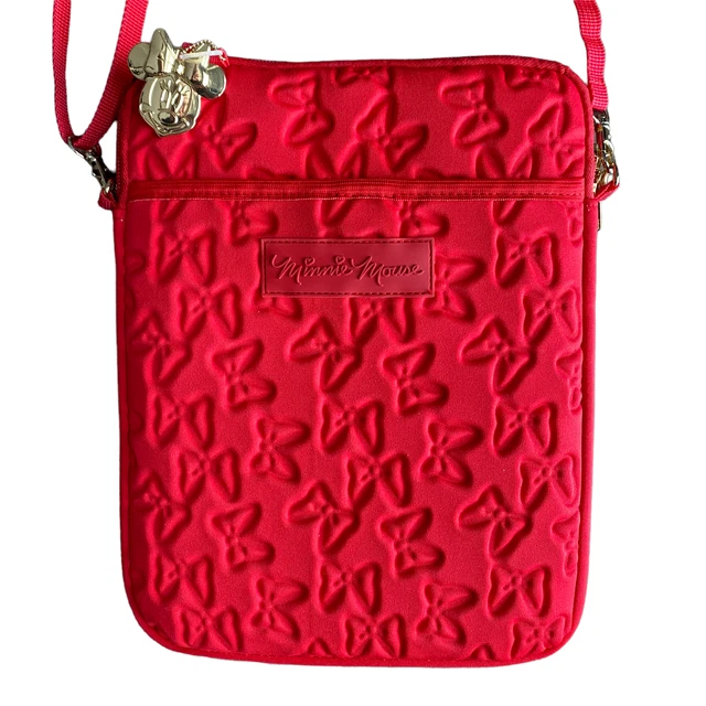 Minnie Mouse Tablet Case Red Crossbody Bag Bows Gold Charm Disney Parks New