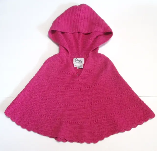 Girls Lilly Pulitzer Hot Pink Crochet Knit Hoodie Sweater Poncho Cape Small 4 5