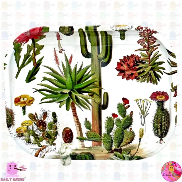 Cactus Tree Vintage Chart Art - Metal Herb Table Tidy Tray Cute Gift  14x18cm
