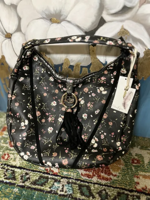 Jessica Simpson Womens Black Floral Purse Hobo Shoulder Bag NWT