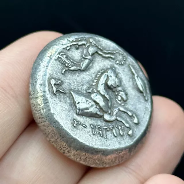 Very old Ancient Greek rare silver coated coin with horse image 2