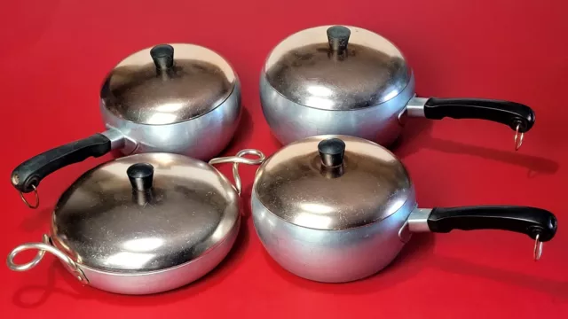 VTG MID-CENTURY MODERN HALLITE WEAR EVER 8-pc COOKING SET COOK PANS w/ LIDS MCM