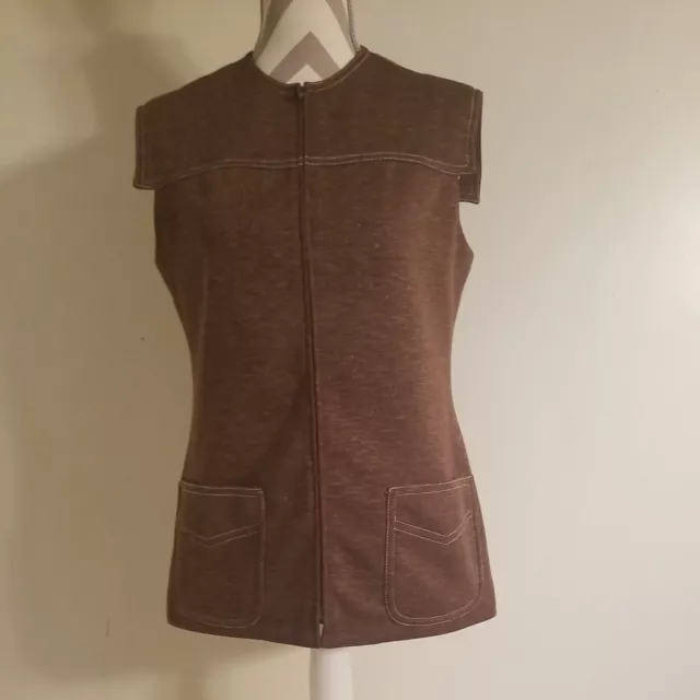 James Kenrob Women's Vest Brown Full Zip Pockets Size 12 Dark Academia Vtg