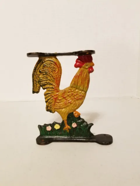 Vintage Cast Iron Rooster Two-Sided Shelf Bracket Vivid Color