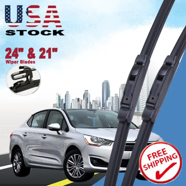 24" + 21" OEM Quality Bracketless Windshield Wiper Blades J-Hook Pair All Season