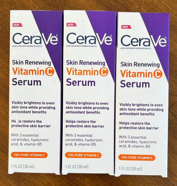 3 PACK CERAVE Skin Renewing Vitamin C Serum with Hyaluronic Acid 1 FL