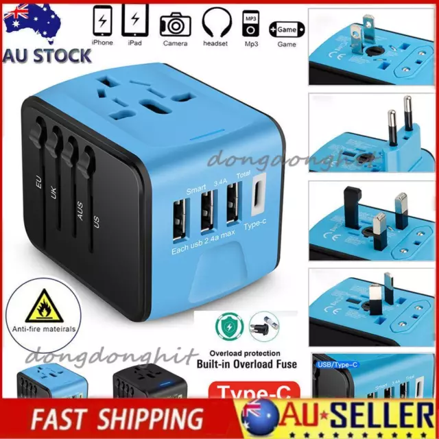 Type-C 3 USB Charger Universal World Travel Adapter US/UK/EU/AU Plug Converter