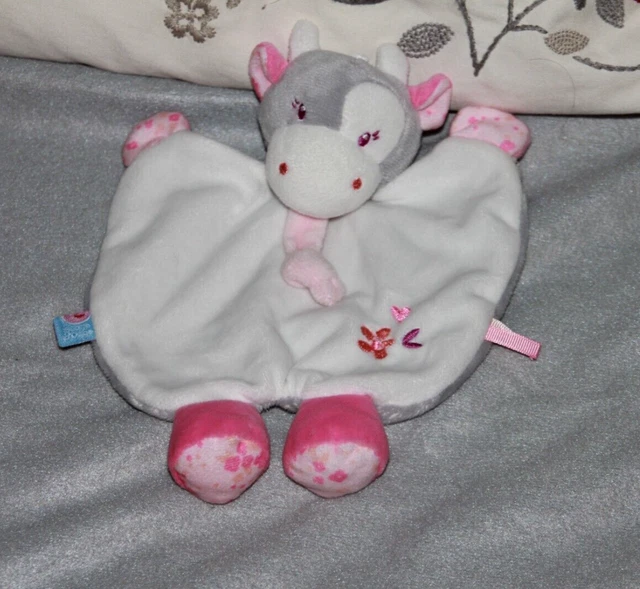 Doudou Sucre D'orge Vache Plat Gris Blanc Rose Neuf