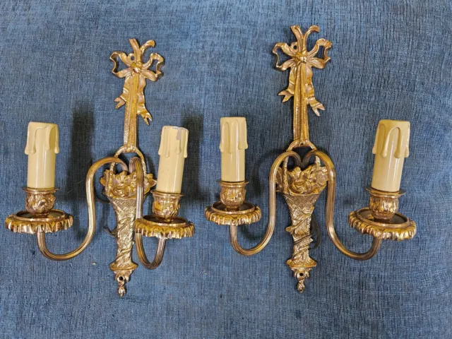 Pair Antique French Brass metal Sconces