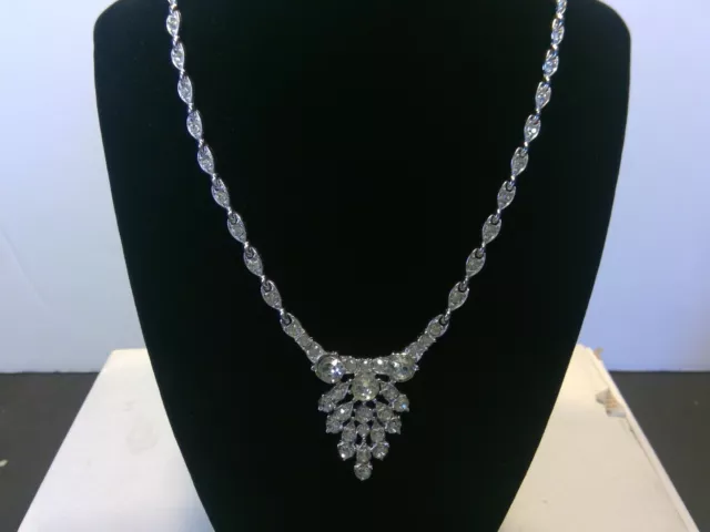 Vintage Bogoff Silver Tone Metal & Rhinestone Necklace