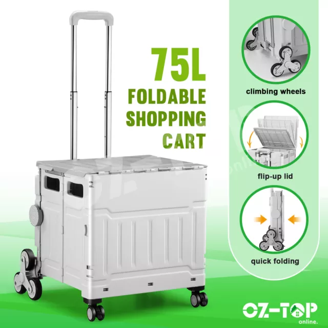 75L Shopping Trolley Cart Foldable Market Grocery Luggage Basket Crate Portable