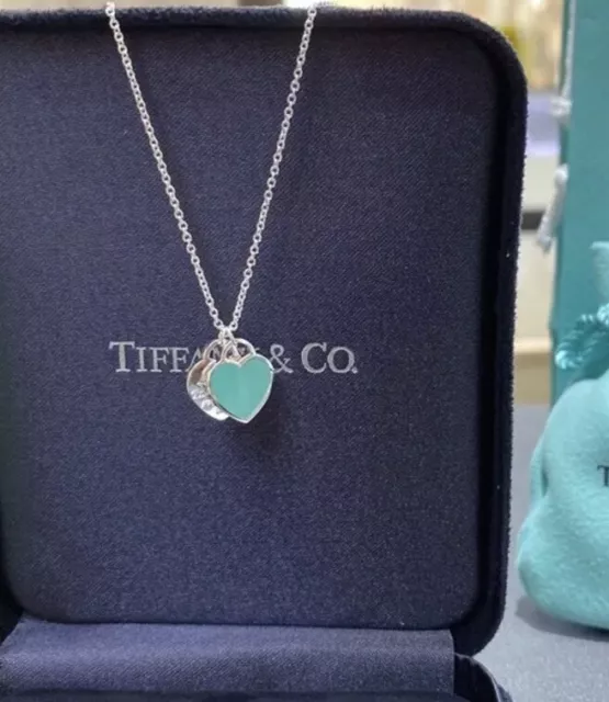 Tiffany & Co Sterling Silver Double Heart 🩵 Necklace 16”