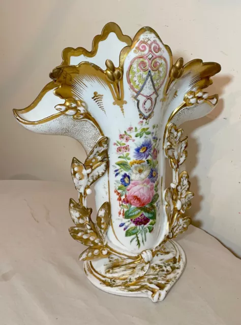 HUGE antique ornate French 1800's hand painted enameled floral porcelain vase 3