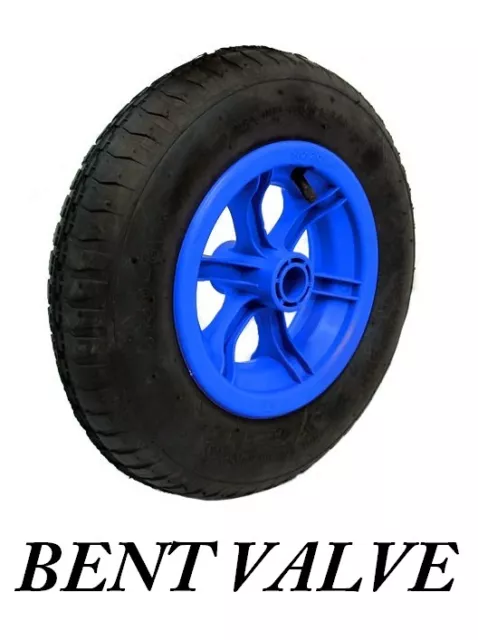 BLUE SPOKED 14" Pneumatic Wheelbarrow Wheel Tyre 3.50 - 8 Inner Tube BENT VALVE