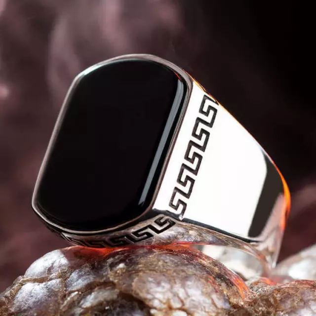 High Quality Handmade Natural Black Onyx Stone 925 Sterling Silver Men's Ring