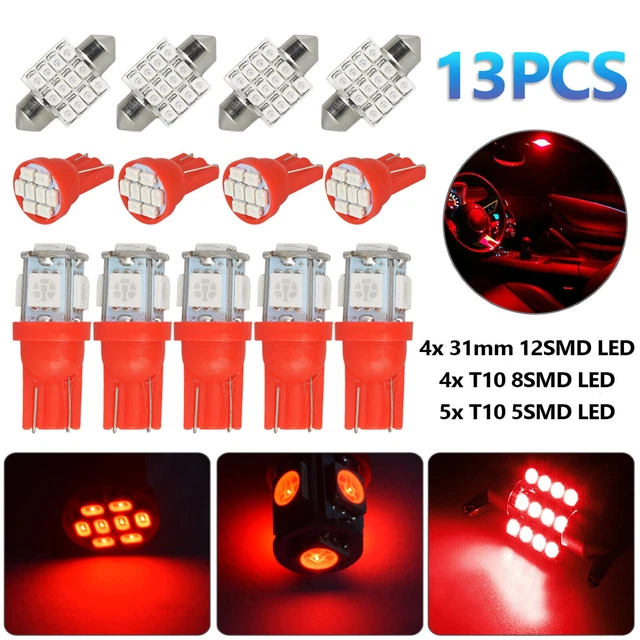 13pcs Red LED Light Interior Package Kit Car Dome License Plate Lamp Bulb Bright