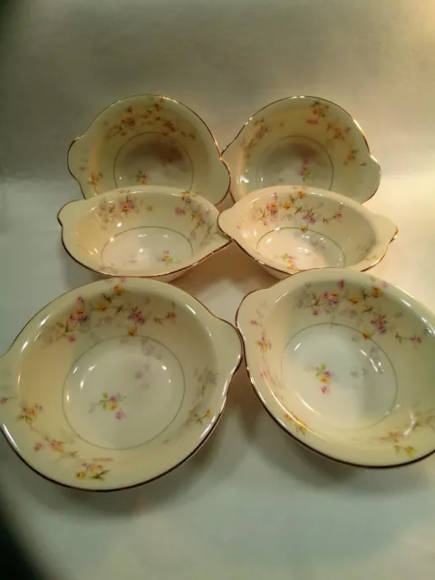 POPE GOSSER LUGGED CEREAL BOWLS  CLEMENTINE PASTEL FLORAL CREAM RIM 7" Set of 6