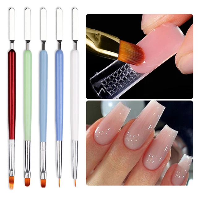 Cepillo de uñas mezcla espátula palo pintura delineador pluma acrílico UV gel herramienta de construcción