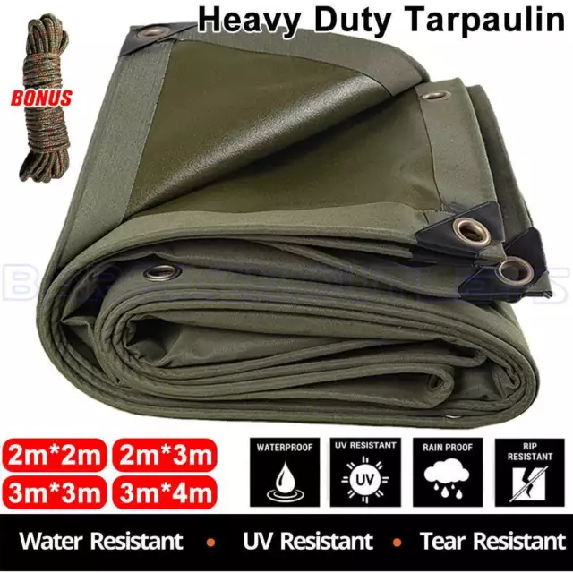 4 Sizes Heavy Duty Waterproof Canvas Tarp Tarpaulin Sun Blocked Dustproof Army