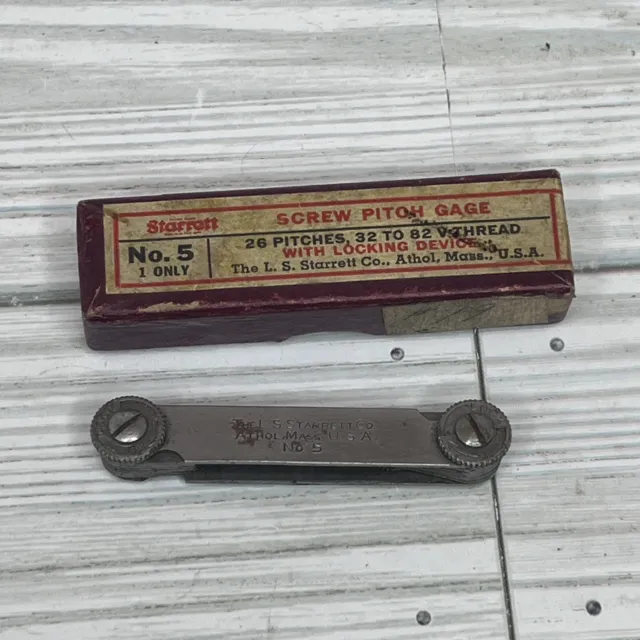 L. S. Starrett No 5 Pitch Screw Gage 32 To 82 V Thread 26 Pitches With Box USA