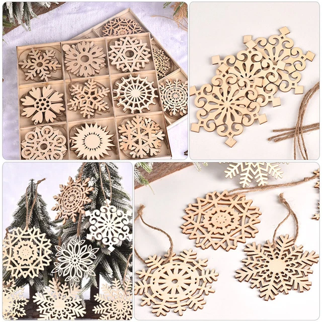 27 stücke holz schneeflocke cutouts weihnachten holzscheiben leere hölzerne 3