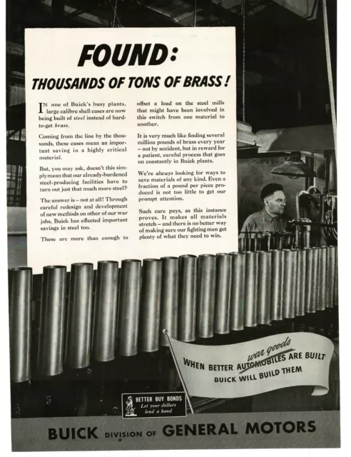 1943 Buick Brass Cannon Shells Assembly Line WWII Print Ad