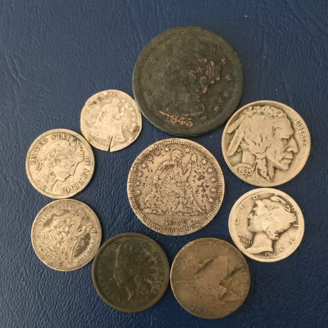 Old Coin Lot#24-31: Includes 1877s 25c, 1864 IHC, & an 1845 US Large Cent!