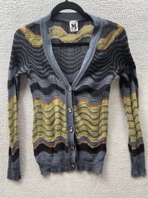 Missoni Italy Woman's Size 6 Cardigan Black Green Gray Brown Wool Blend READ: