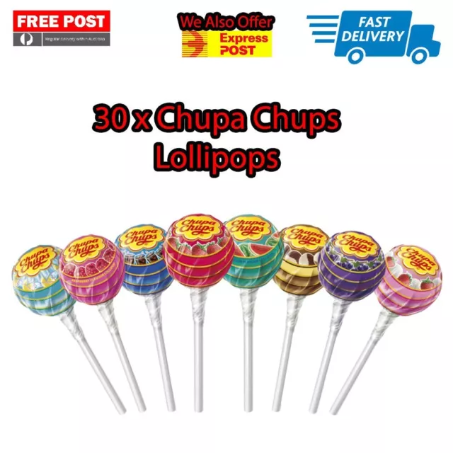 30 x Best Chupa Chups Lollipops Assorted Flavour Bulk Kids Lollies Bag Candy