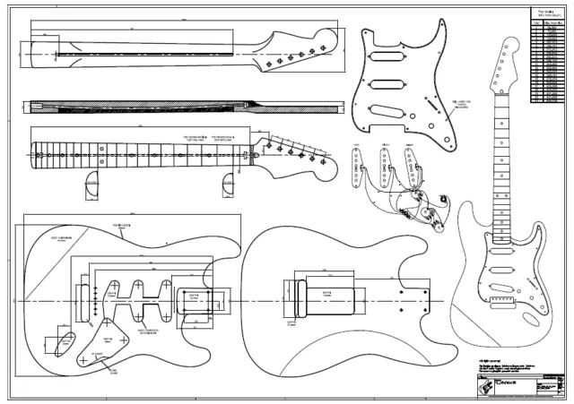 '60 Strat Zeichnung / Bauplan / Drawing - Tonholz w. Fender Stratocaster Ibanez