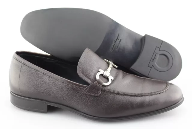 Men's SALVATORE FERRAGAMO 'Flori 2' Dark Brown Leather Loafers Size US 8.5 - 2E