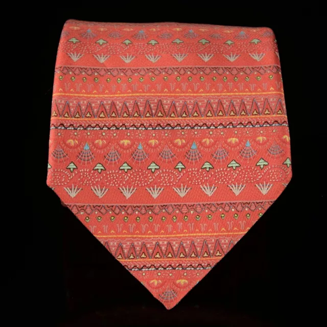 HERMES PARIS MENS 7221 OA 100% Silk Tie Size 58X3.5 Orange Geometric ...