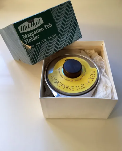 Vintage Old Hall Stainless Steel & Teak Margarine Tub Holder Boxed