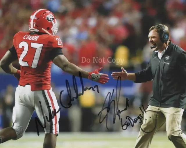 Nick Chubb Kirby Smart Signed Photo 8X10 Rp Autograph Picture Georgia Bulldogs