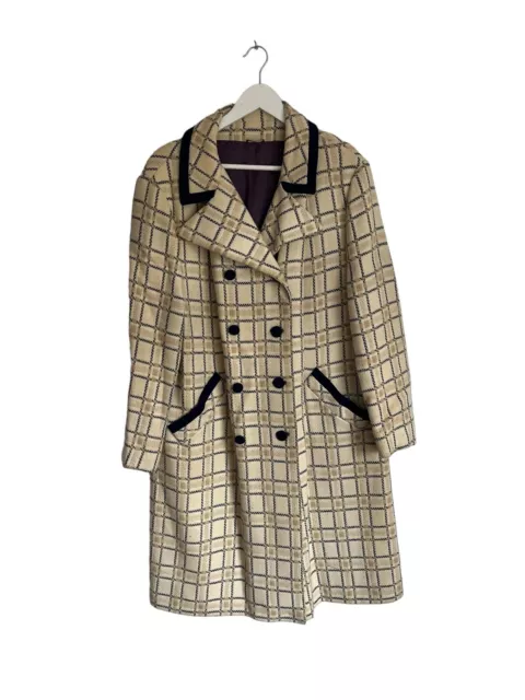 Vintage Silver Of Scotland 1970s Coat Trench Wool Check Plaid Designer Size 14