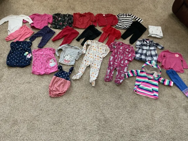 Lot Bundle Of Baby Girl Clothes size 6 & 6/9 Months Carters Cat & Jack