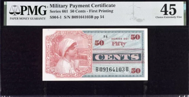 Military Payment Certificate50 Cents Series 661 First Printing PMG 45XF Banknote