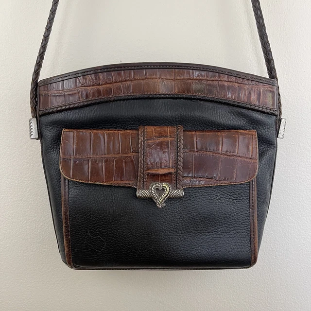 Brighton two tones Black Brown Croc Embossed leather crossbody purse w organizer