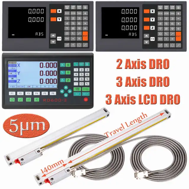 2/3 Axis Digital Readout DRO Display w/Linear Scale 5μm Glass Encoder Lathe Mill