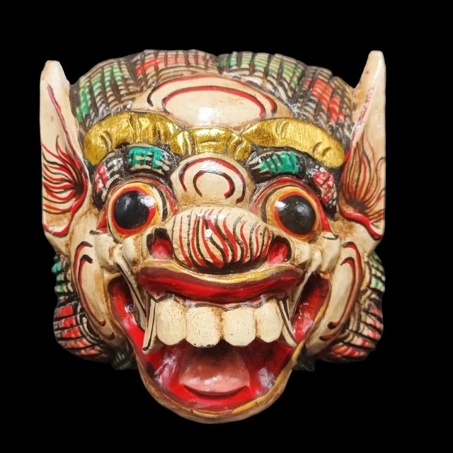 Barong Brown Balinese Lion Wooden Mask Indonesian Carving Wall Art Decor Hanging