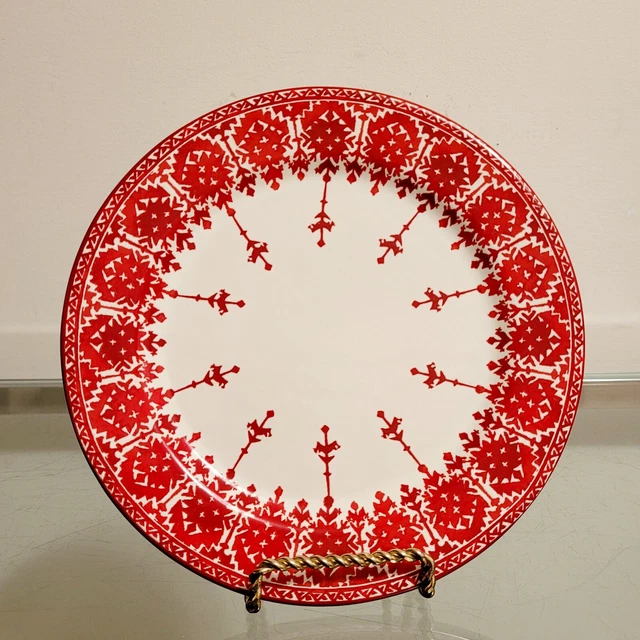 Pottery Barn Tahoe Fair Isle Salad Plate Christmas Red NEW