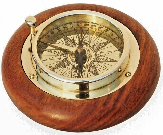 Boussole Vintage De Poche En Bois Et Laiton, état De Fonctionnement