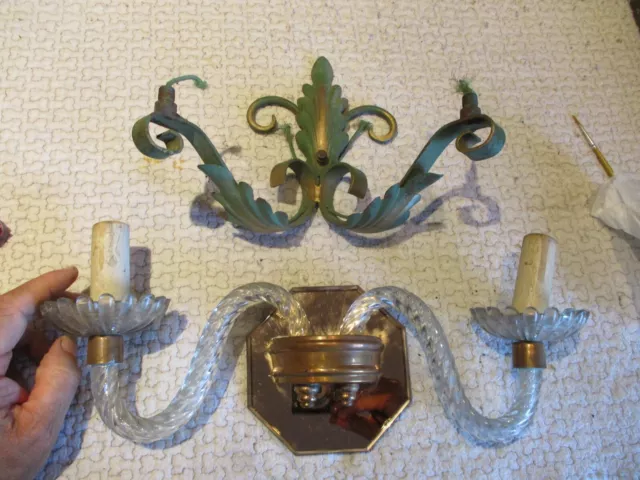 Ancienne Applique Murale Lot de 2 : Art déco Fer et Verre a Restaurer Completer